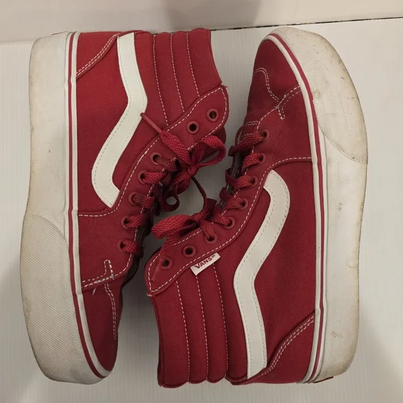 VANS Red Hightop Sneakers Red & White Laceup Shoes Casual Skater Womens Size 9 - Picture 9 of 11